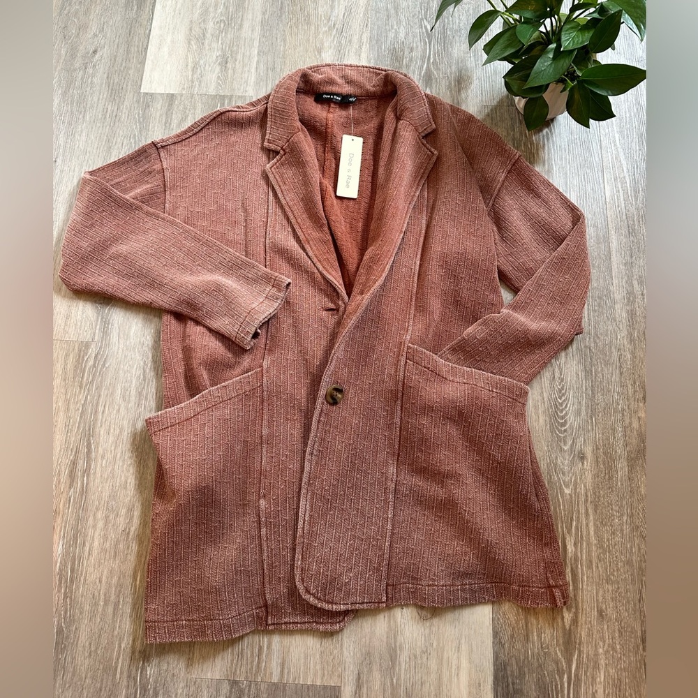 NWT - Brown Ribbed Cotton Shacket Collared Cardigan